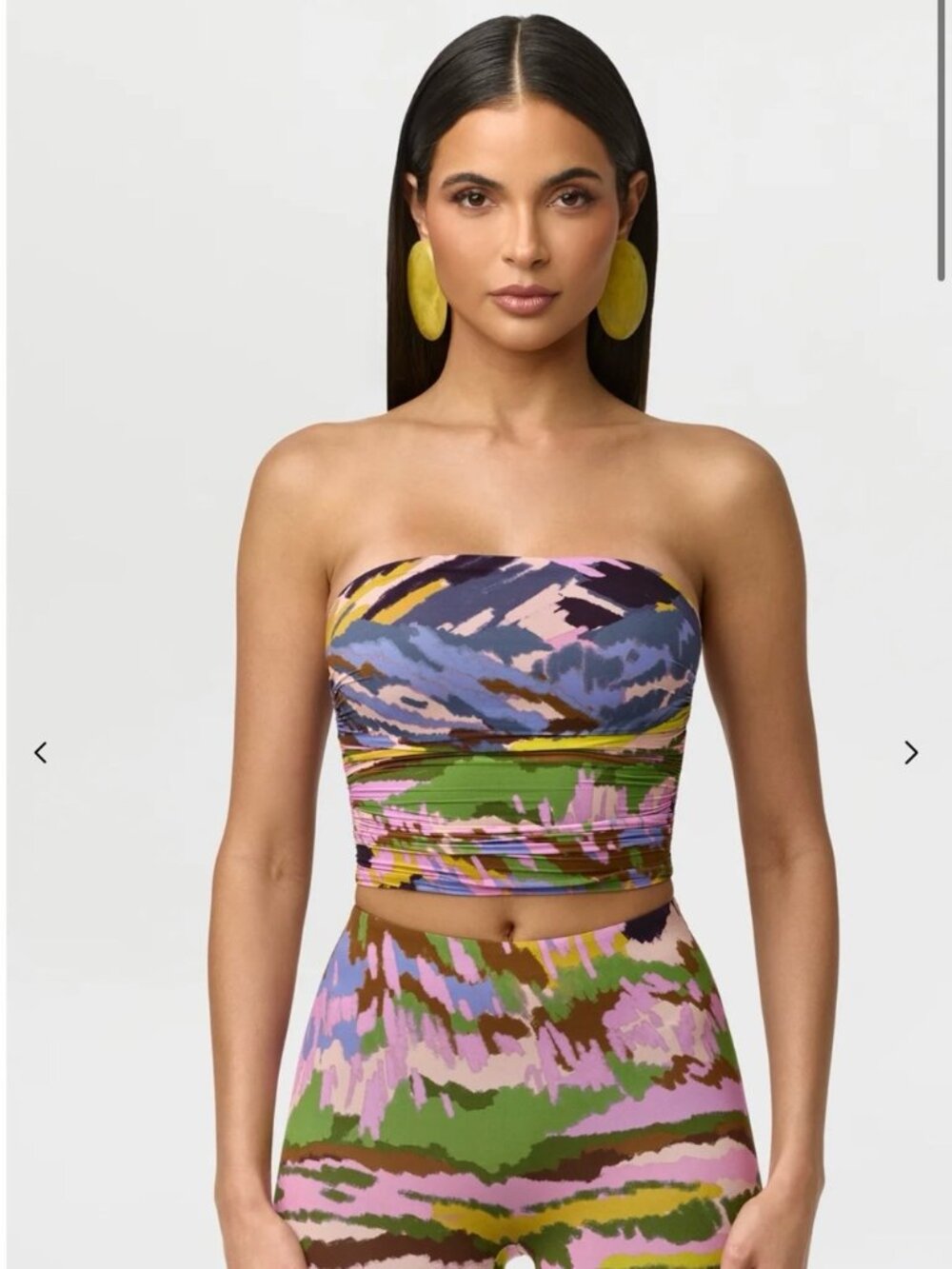 Striped Abstract Strapless Crop Dress in Multi-Color